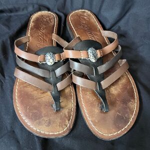 Brighton Athena Multicolored Neutral Leather Thong flip flop Sandals Size‎ 9.5